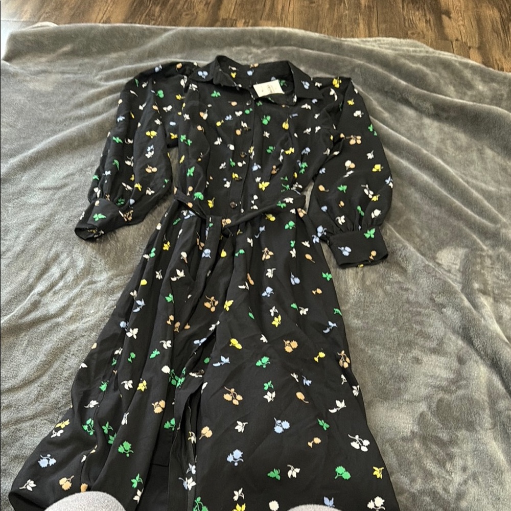 Ann Taylor Black Dress with Floral Accents